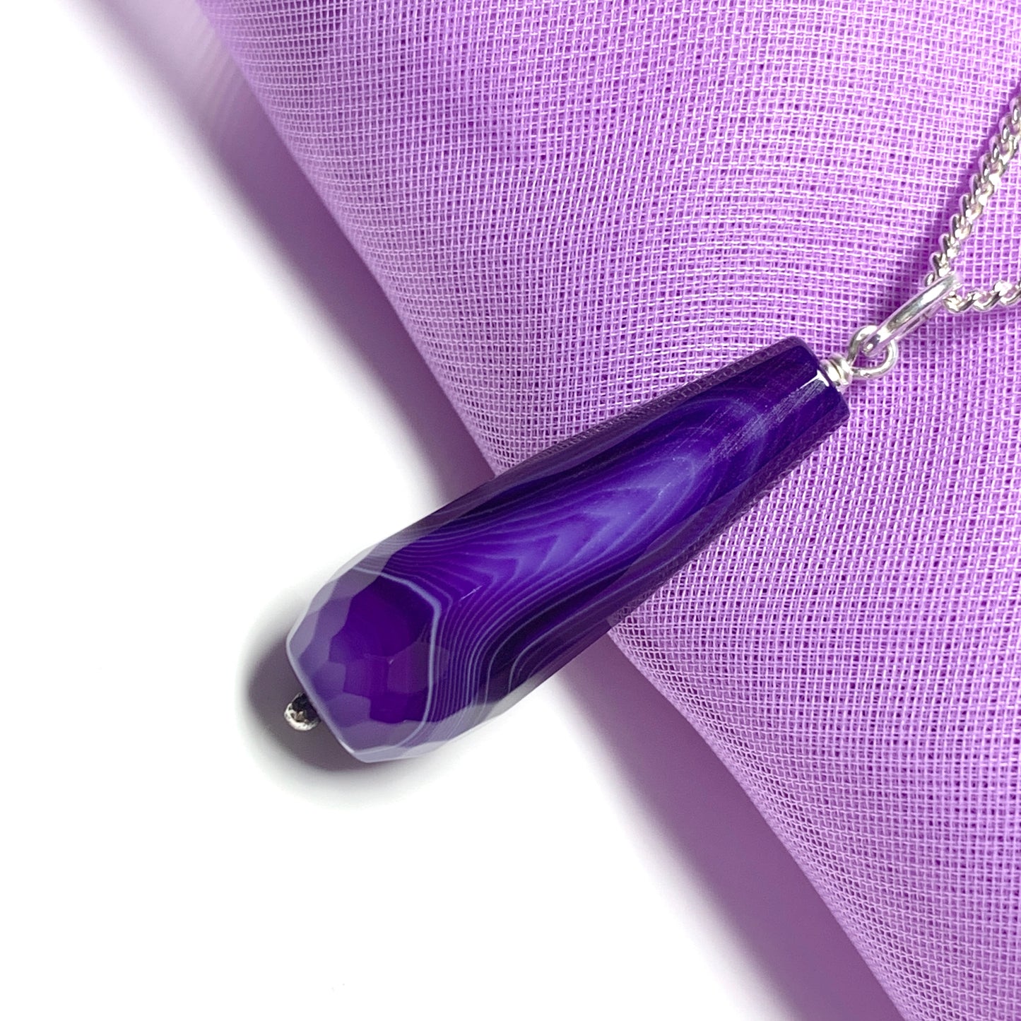 Purple agate teardrop necklace pendent sterling silver