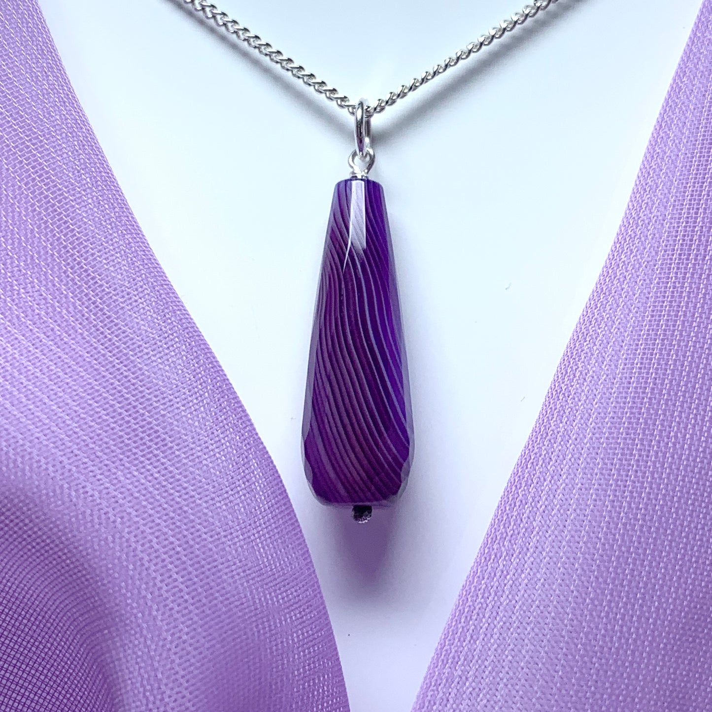 Purple agate tear drop necklace pendent sterling silver