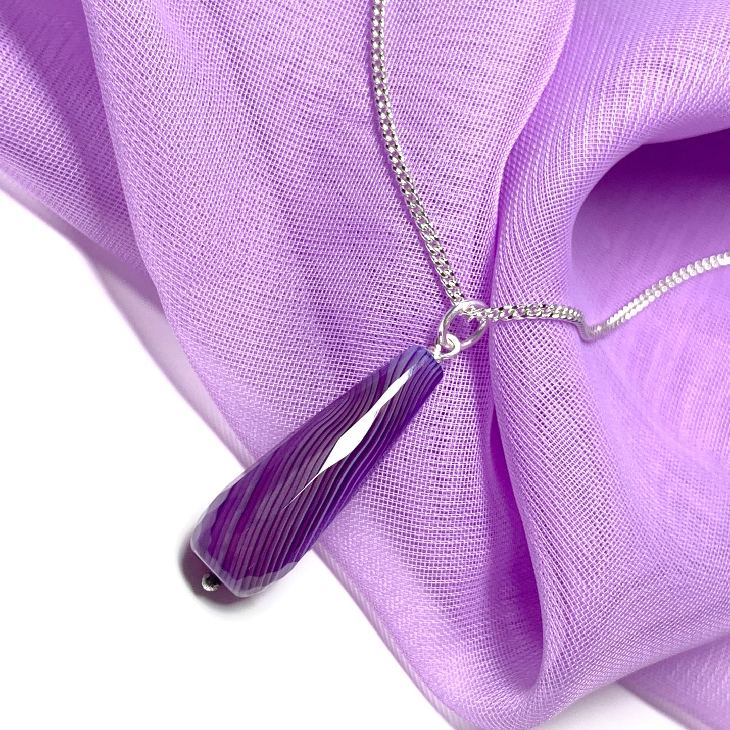 Purple agate tear drop necklace pendent sterling silver