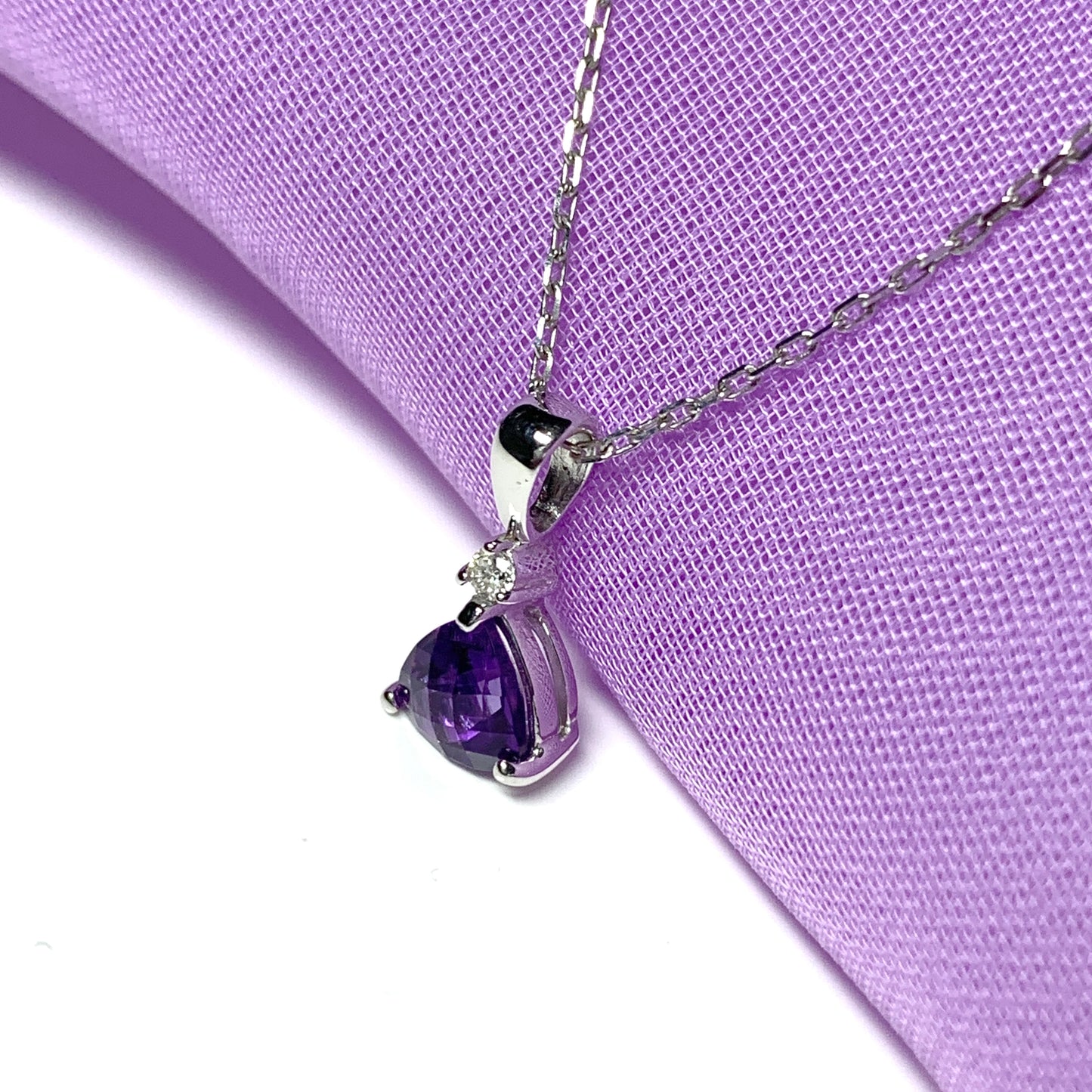 Purple amethyst white gold triangle necklace