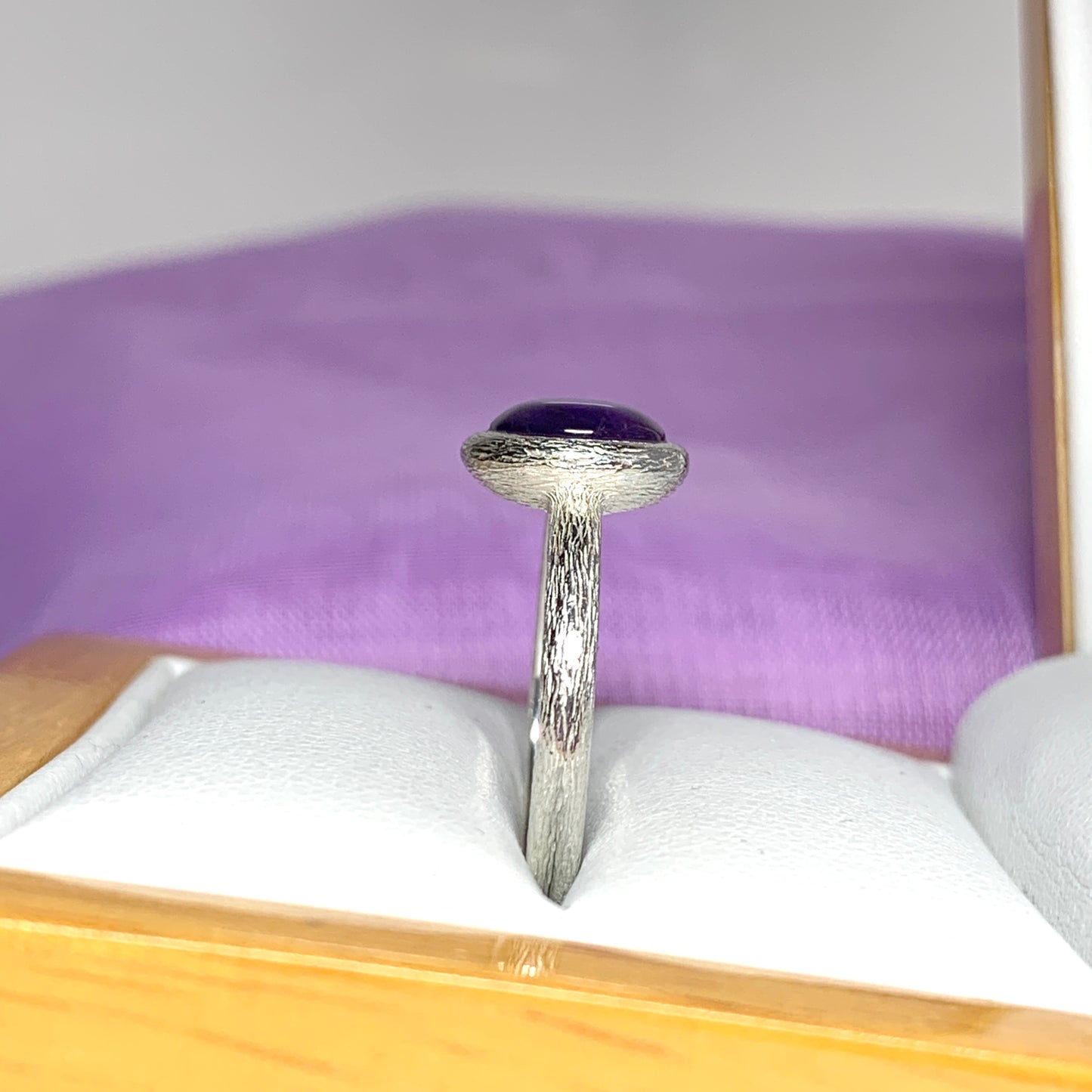 Purple amethyst round silver ring