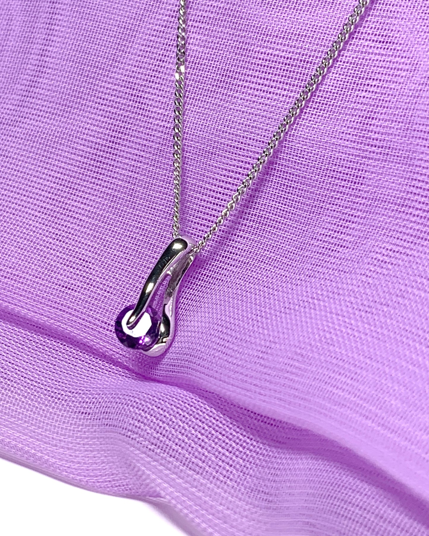 Real purple amethyst white gold necklace