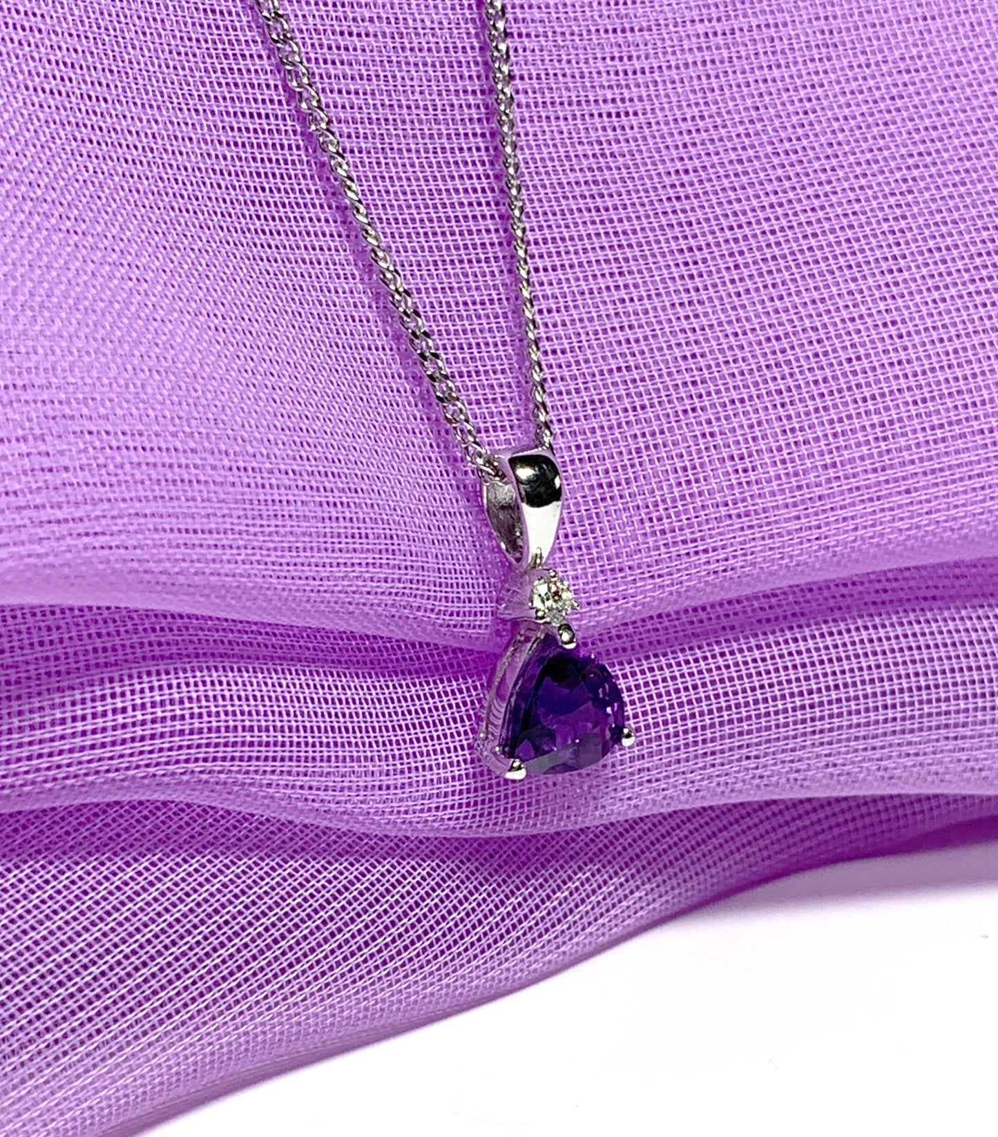 Purple amethyst white gold triangle necklace