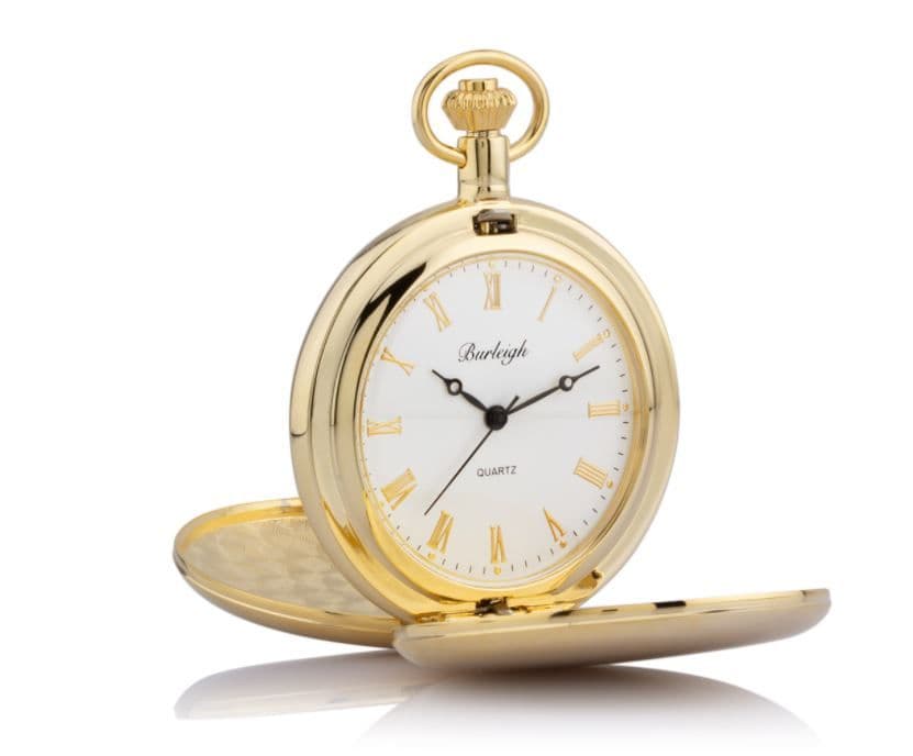 Quartz Gold Plated Plain Pocket Watch With Chain Roman Numeral With A Space For A Photograph