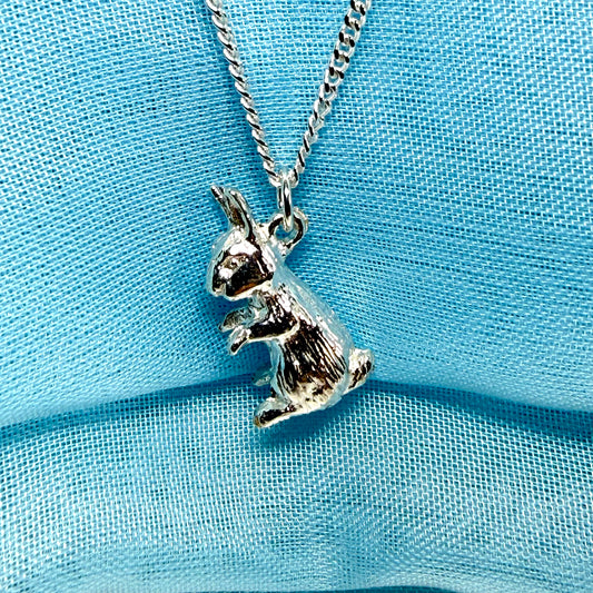 Rabbit necklace solid sterling silver pendant including chain