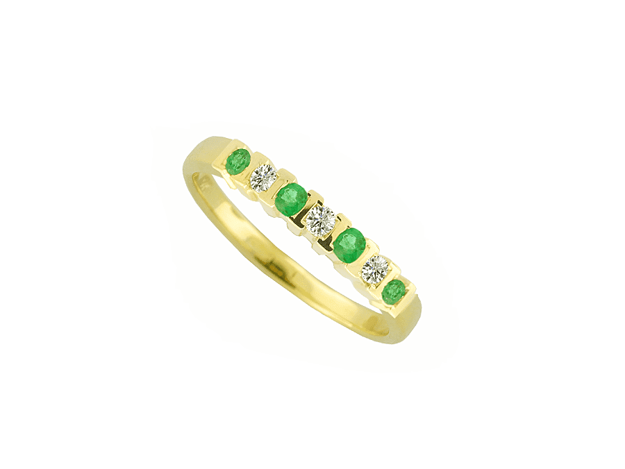 Real Green Emerald And Diamond Yellow Gold Eternity Ring