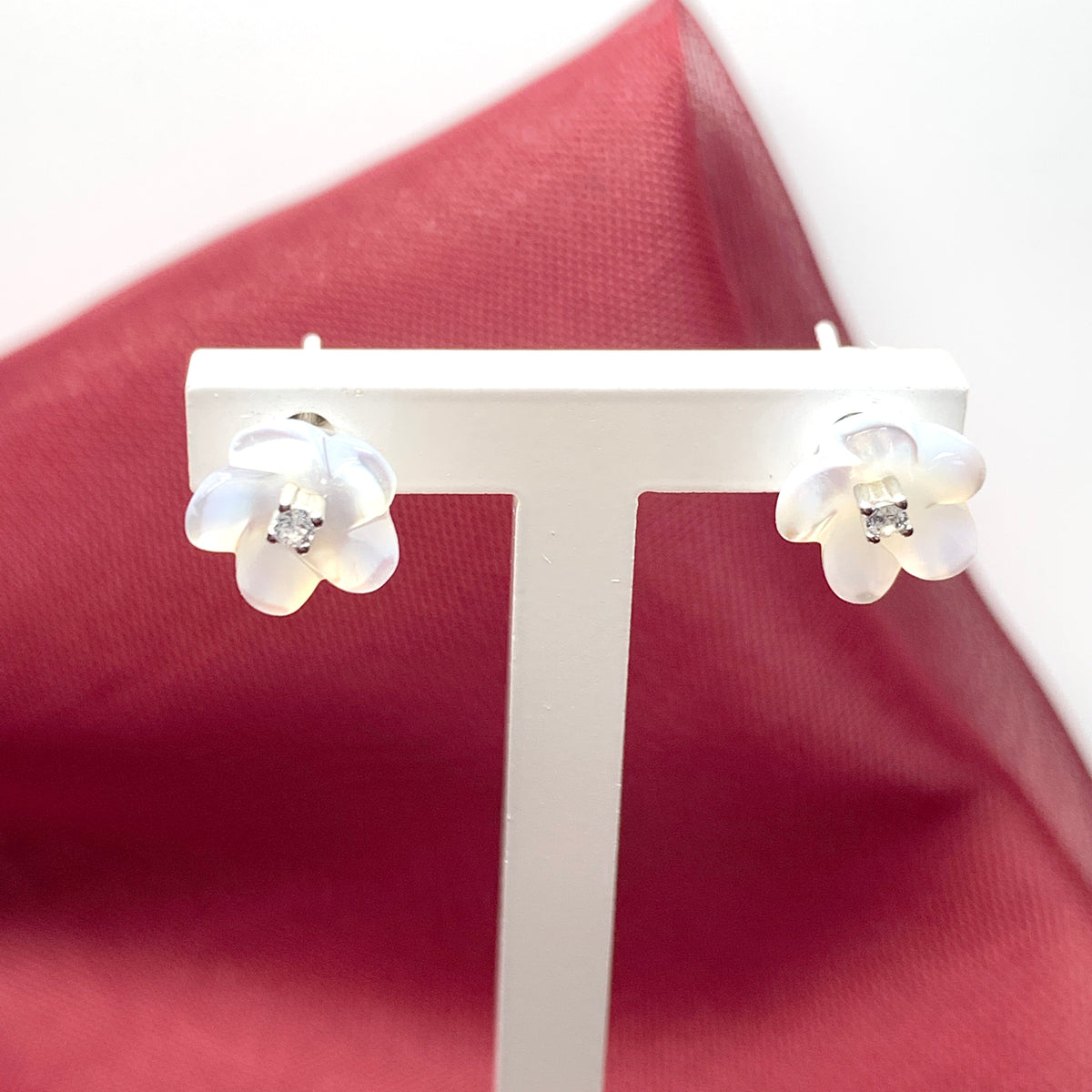 Real Mother of Pearl earrings flower stud sterling silver