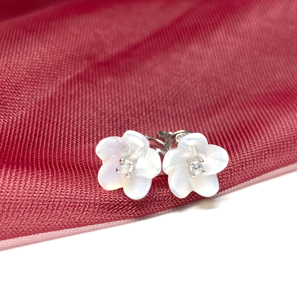 Real Mother of Pearl earrings flower stud sterling silver