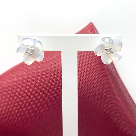 Real Mother of Pearl earrings flower stud sterling silver