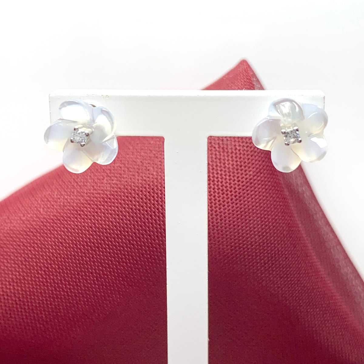 Real Mother of Pearl earrings flower stud sterling silver