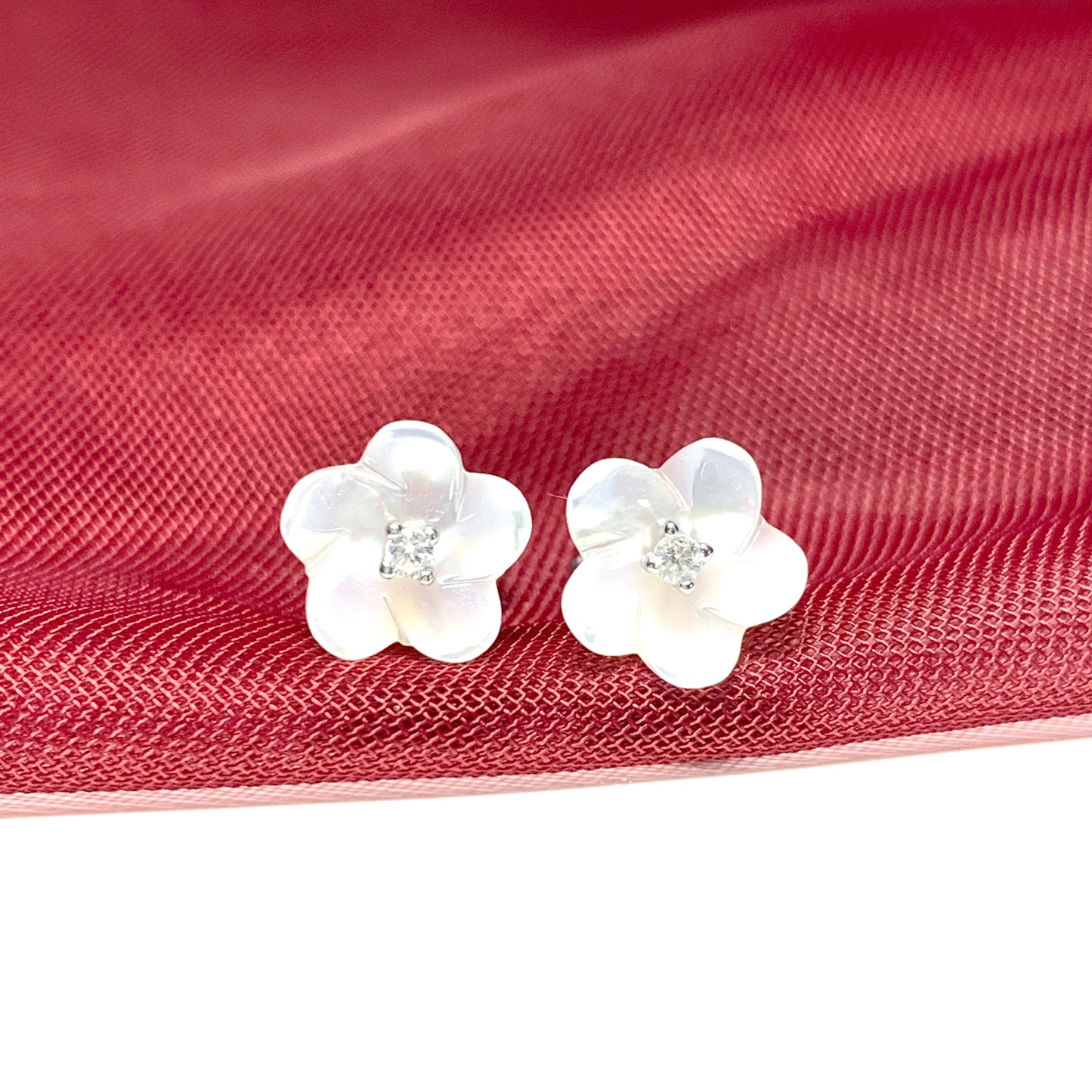 Real Mother of Pearl earrings flower stud sterling silver