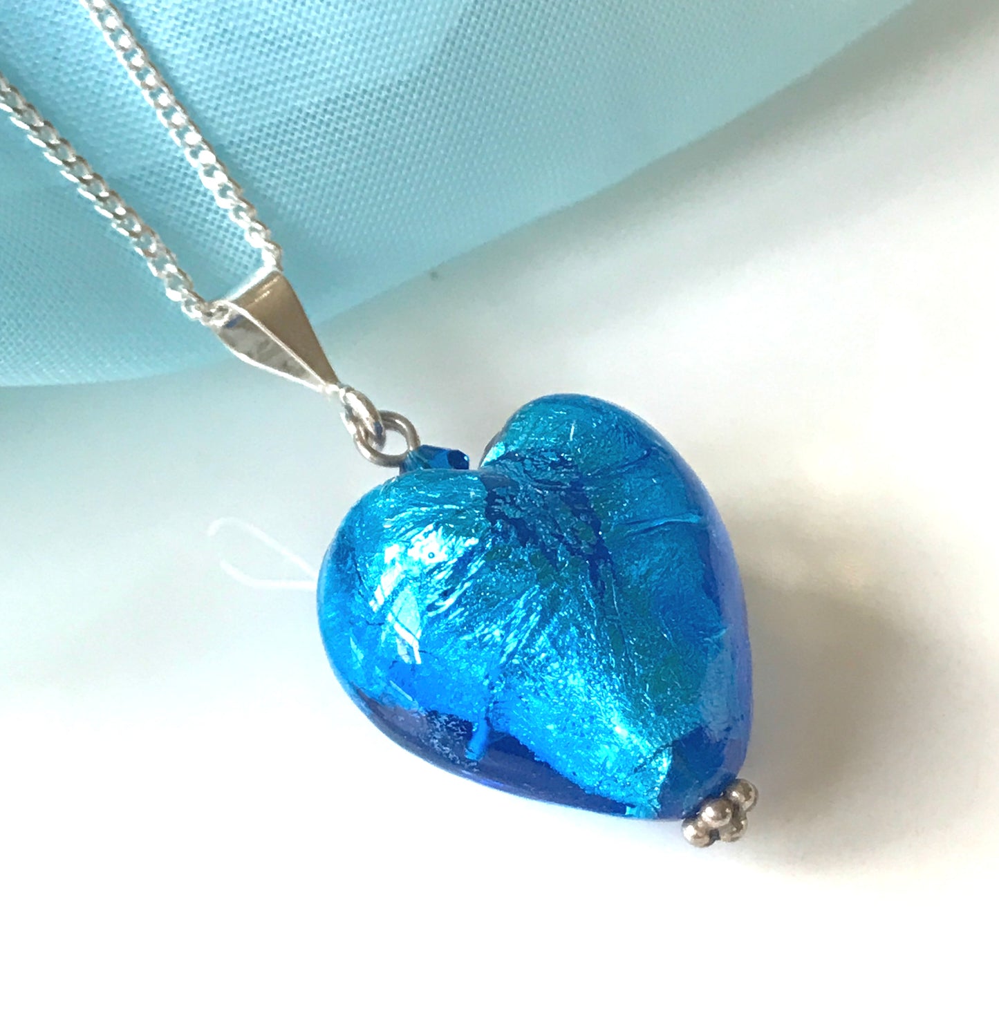 Real Murano glass heart drop necklace light blue pendant