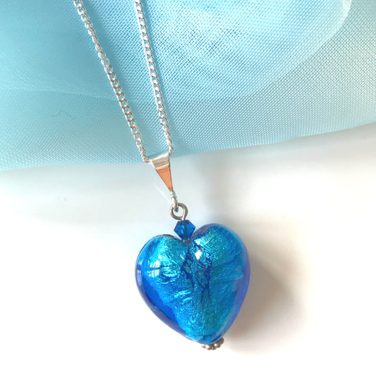 Real Murano glass heart drop necklace light blue pendant