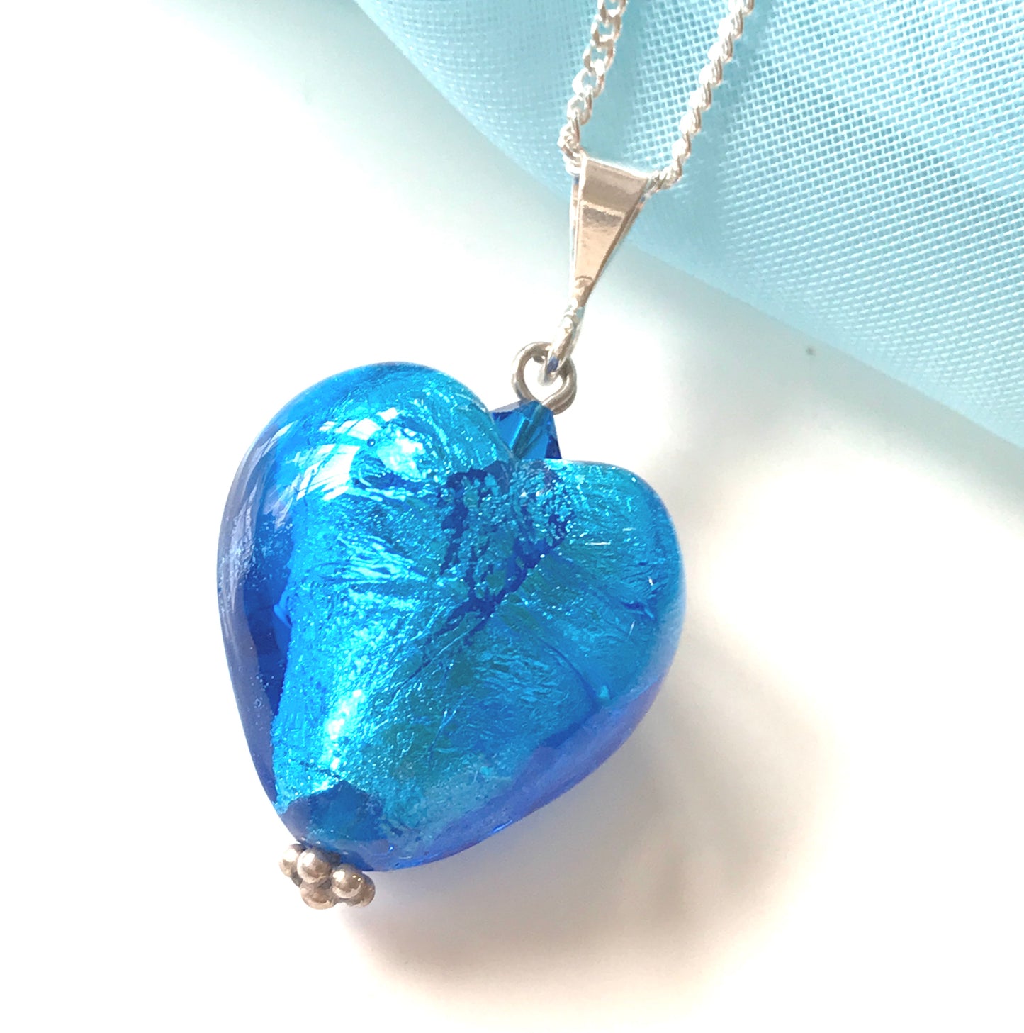 Real Murano glass heart drop necklace light blue pendant