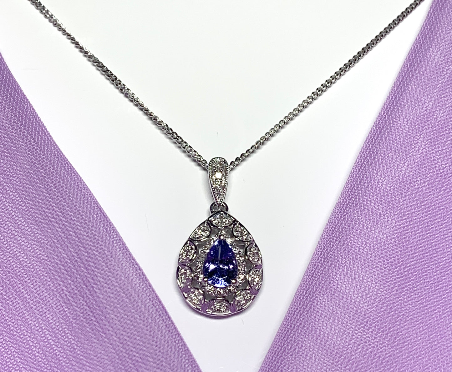 Tanzanite And Diamond White Gold Pear Necklace