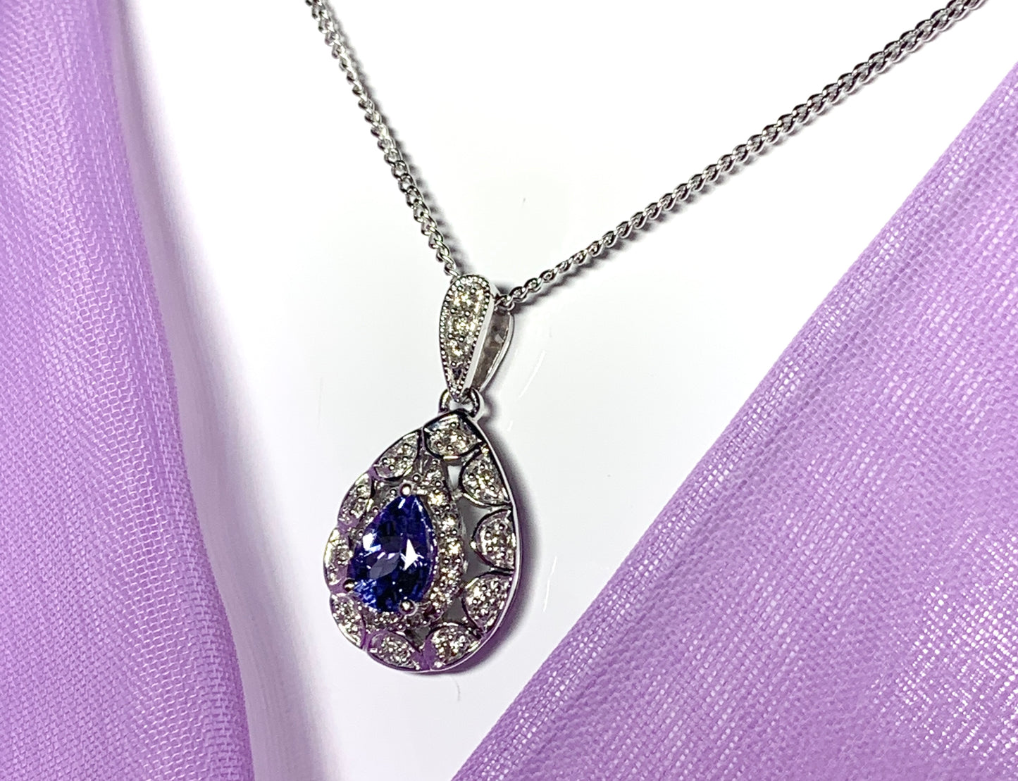 Tanzanite And Diamond White Gold Pear Necklace