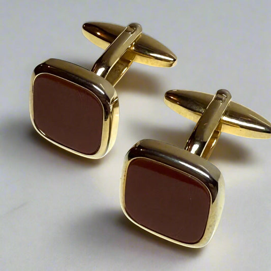Cornelian cushion shaped gold plated cufflinks