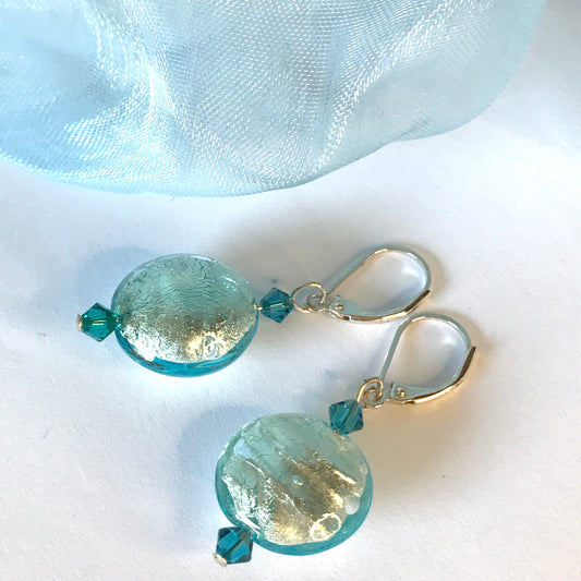 Real Murano glass light blue drop earrings sterling silver