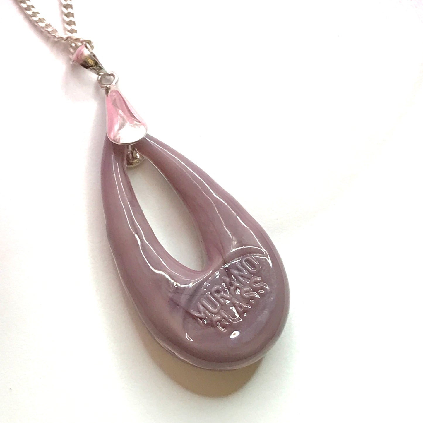 Real Murano glass necklace copper coloured teardrop open pendant Stamp