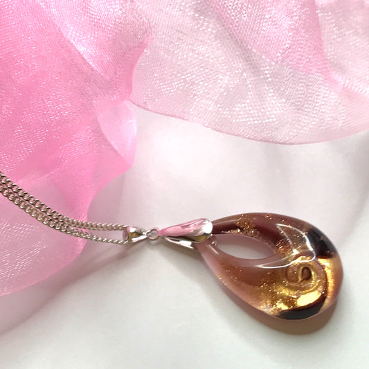 Real Murano glass necklace golden pink gold teardrop open pendant