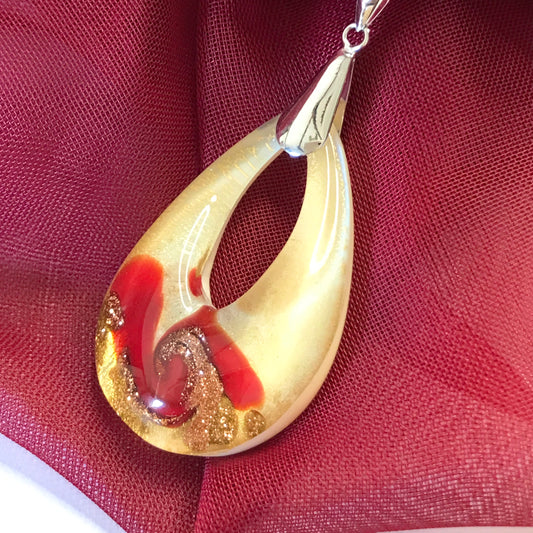 Real Murano glass necklace red golden teardrop open pendant