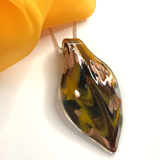 Real Murano glass necklace yellow large leaf shaped pendant
