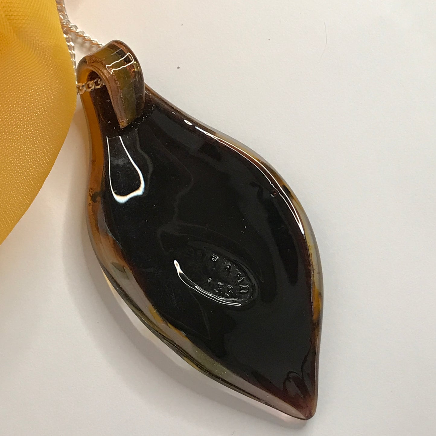 Real Murano glass necklace yellow large leaf shaped pendant