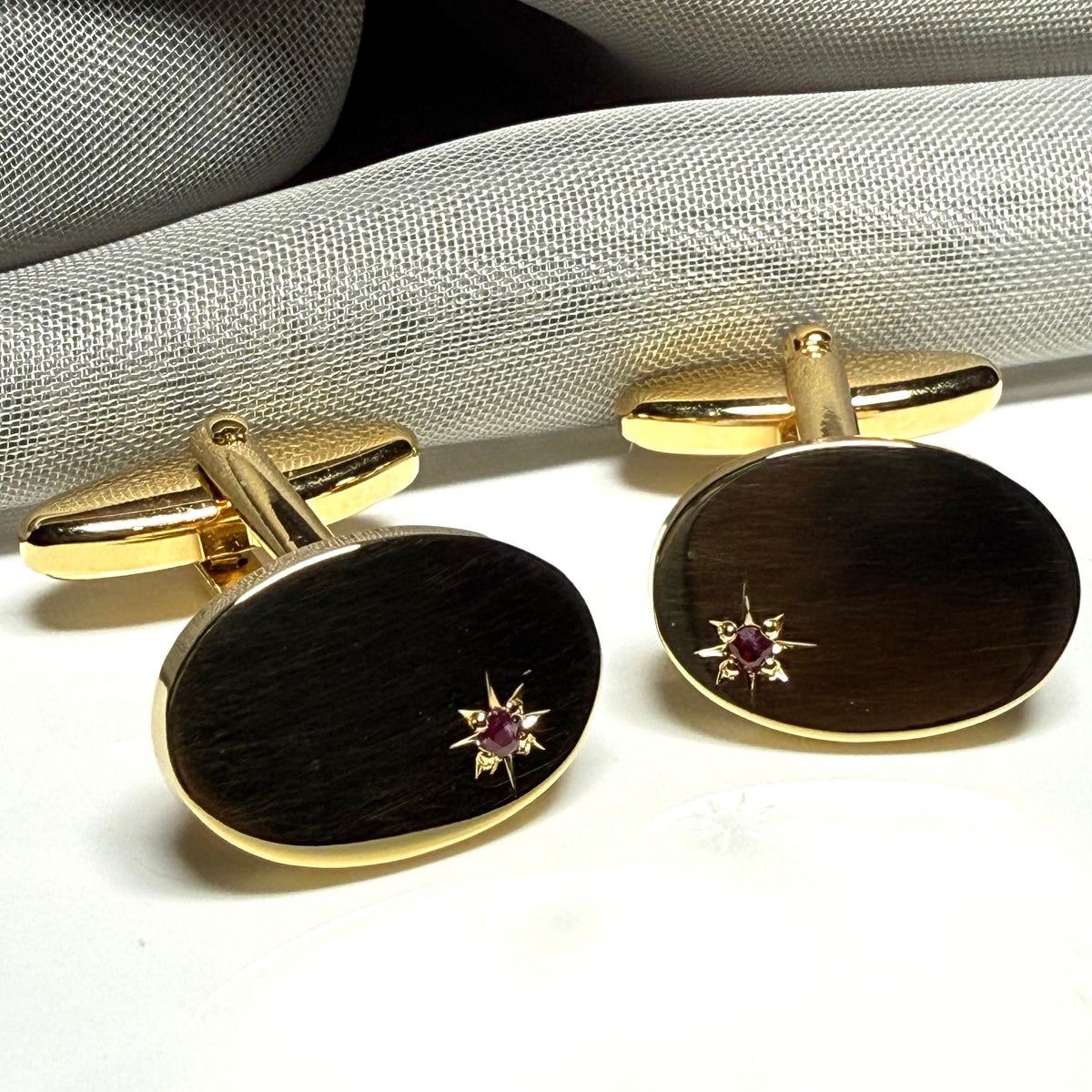 Real Ruby set oval cufflinks