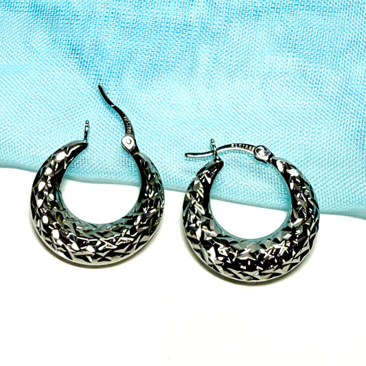 Sterling Silver Round Patterned Hoop Earrings