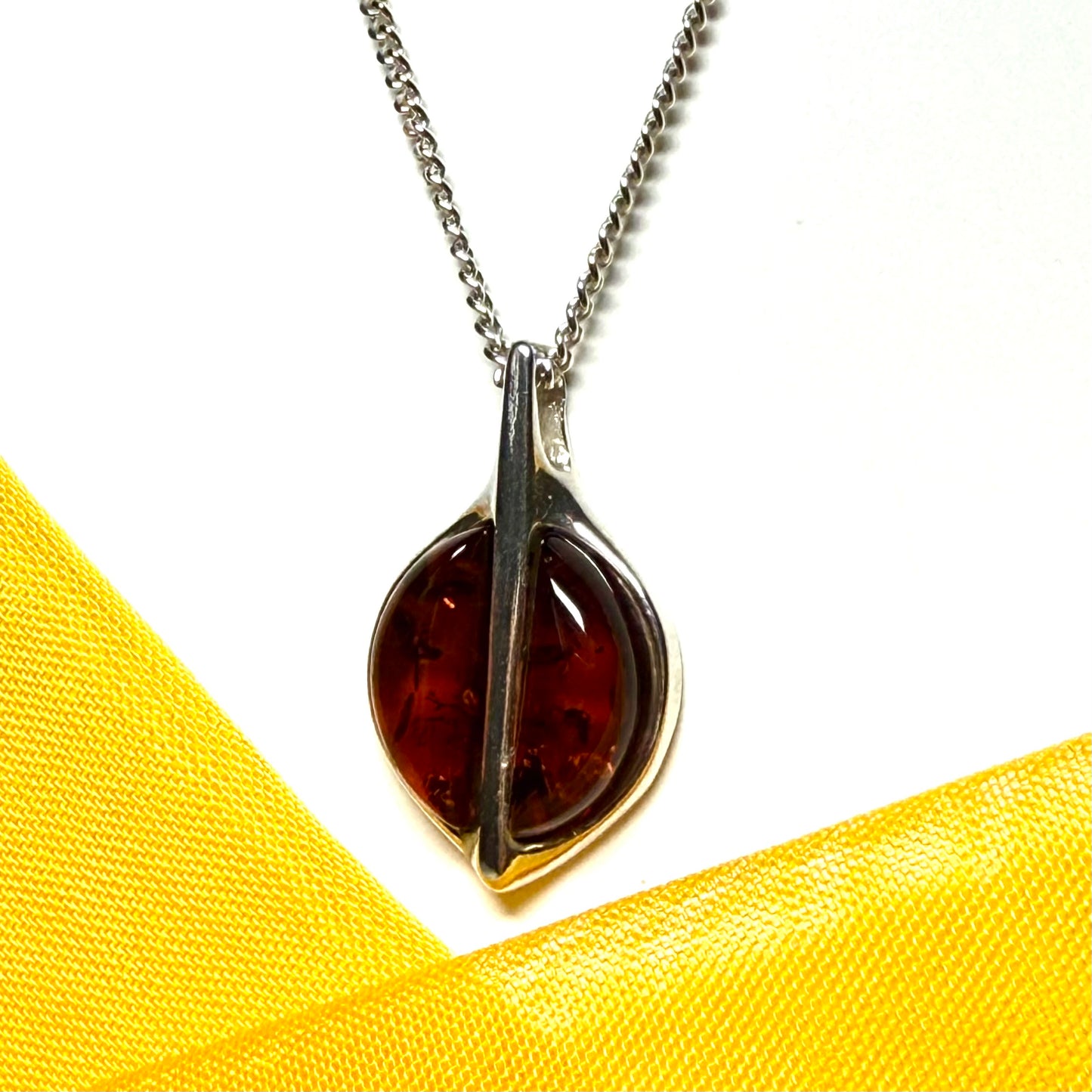 Real amber necklace sterling silver fancy round dropped pendant