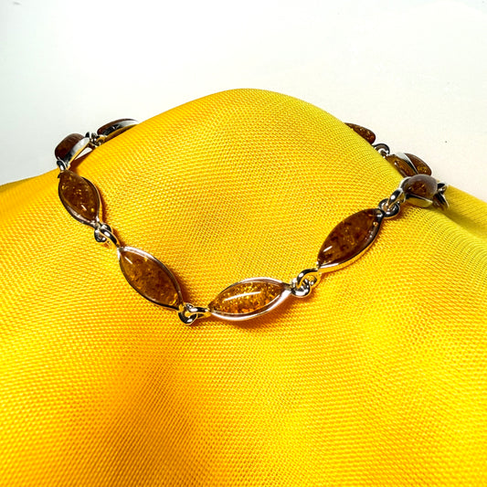Real amber set bracelet marquise shape sterling silver bracelet