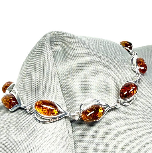 Real amber sterling silver oval bracelet