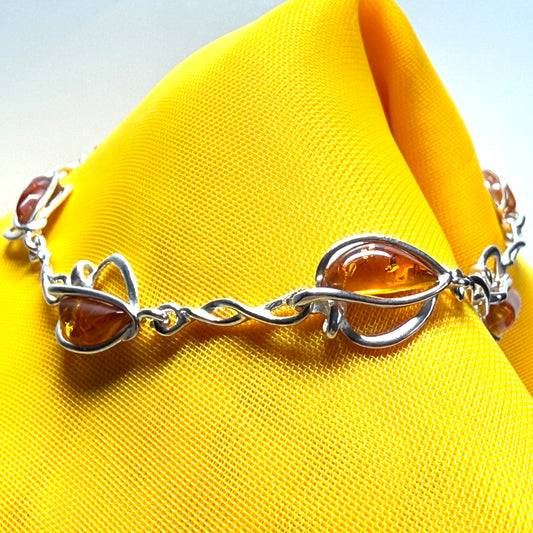 Amber sterling silver heart shaped bracelet