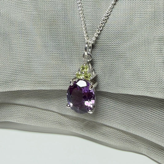 Real amethyst and real peridot necklace sterling silver