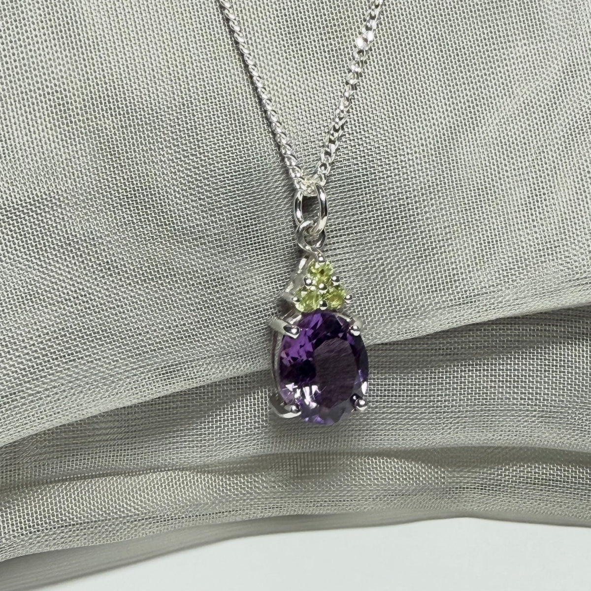 Real amethyst and real peridot necklace sterling silver