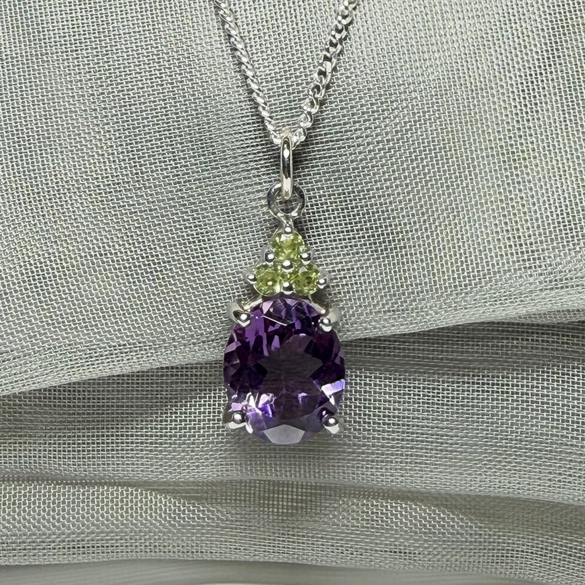 Real amethyst and real peridot necklace sterling silver