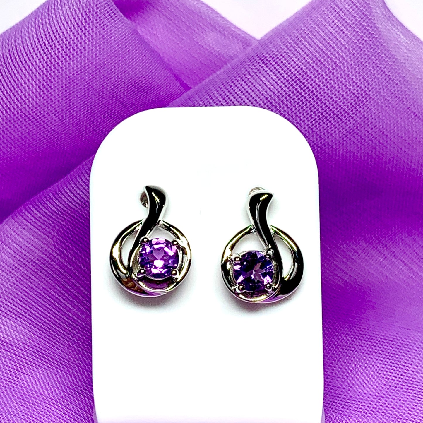 Real amethyst round fancy swirl dropped stud earrings