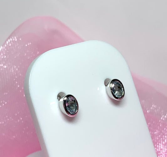 Real aquamarine 9 carat white gold oval earrings