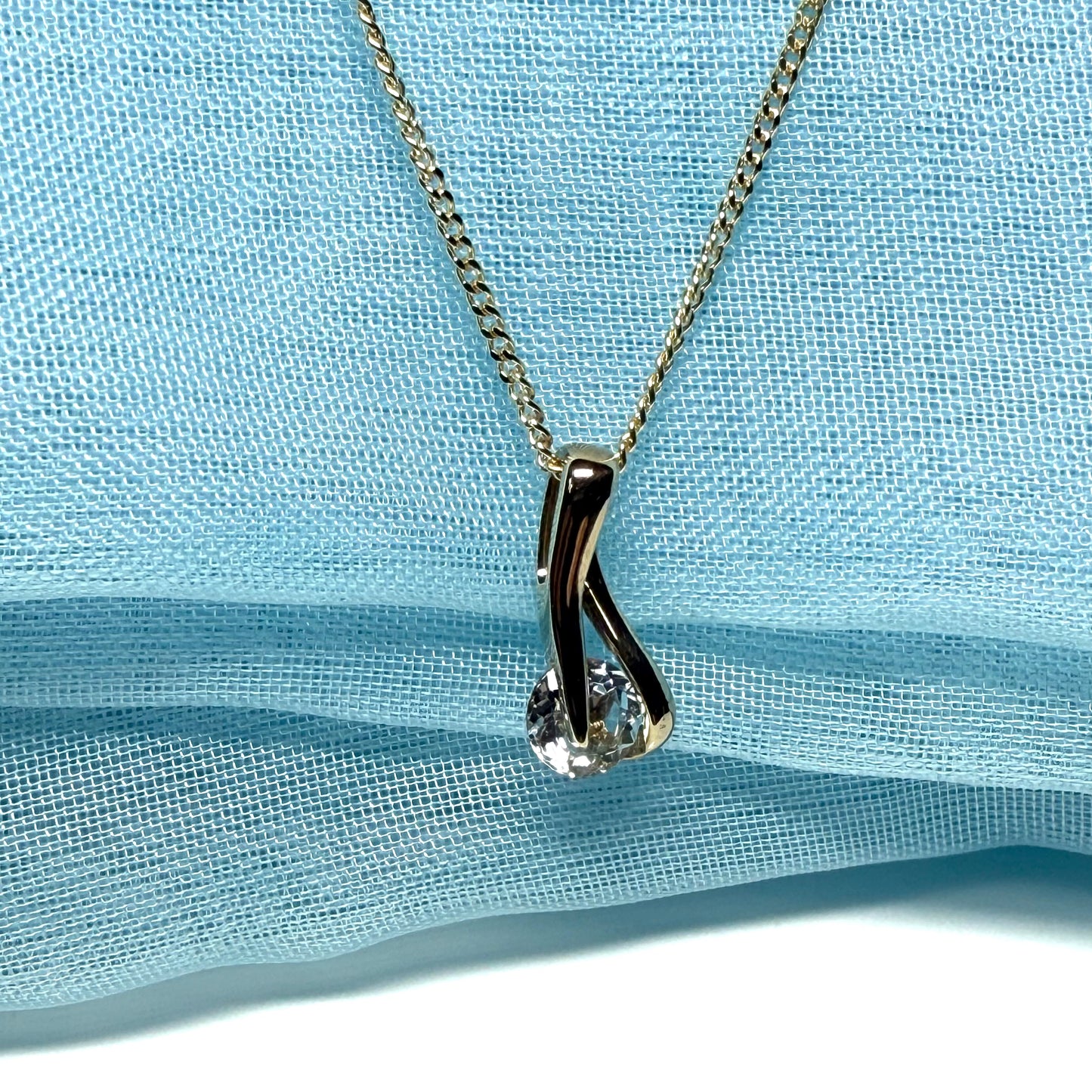 Real aquamarine necklace yellow gold twisted dropped pendant