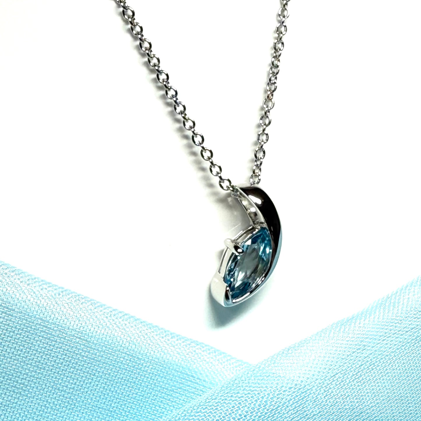 Real blue topaz necklace fancy marquise shaped stone