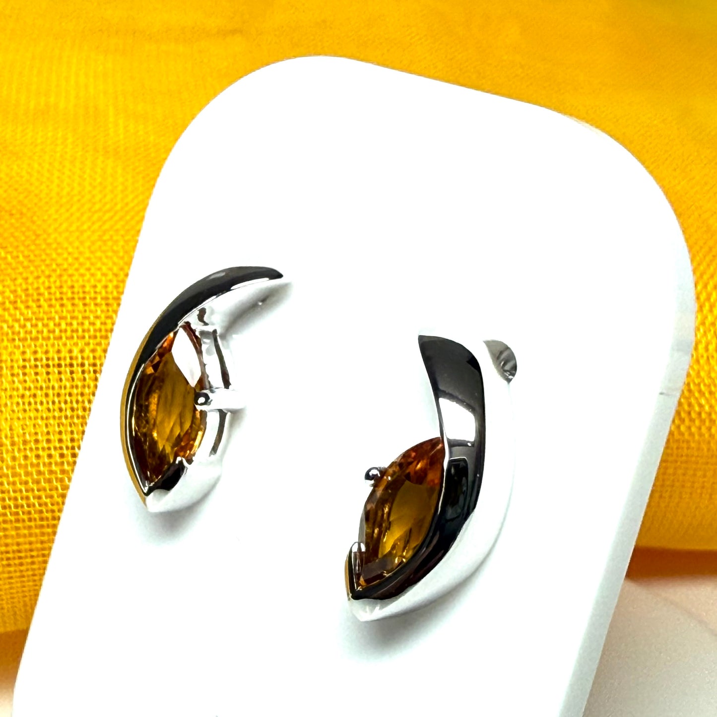 Real citrine earrings fancy stud swirl marquise shape