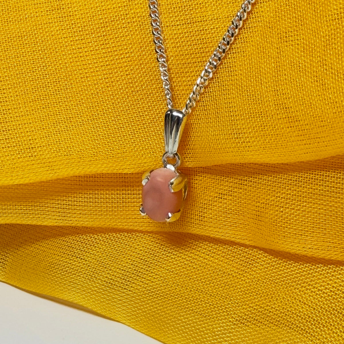 Real coral sterling silver oval pendant necklace