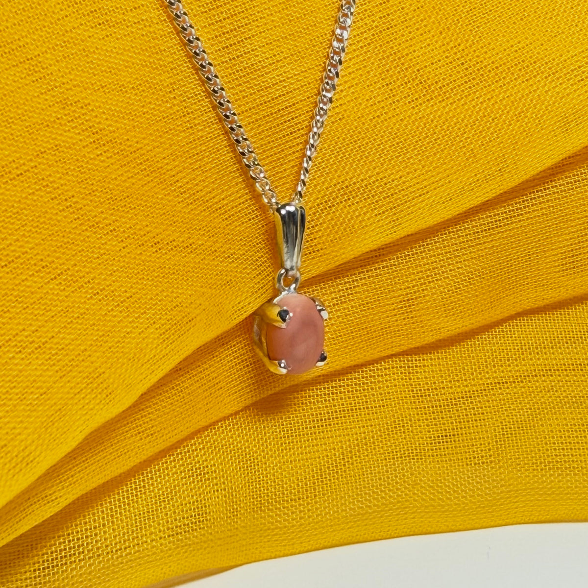 Real coral sterling silver oval pendant necklace with chain
