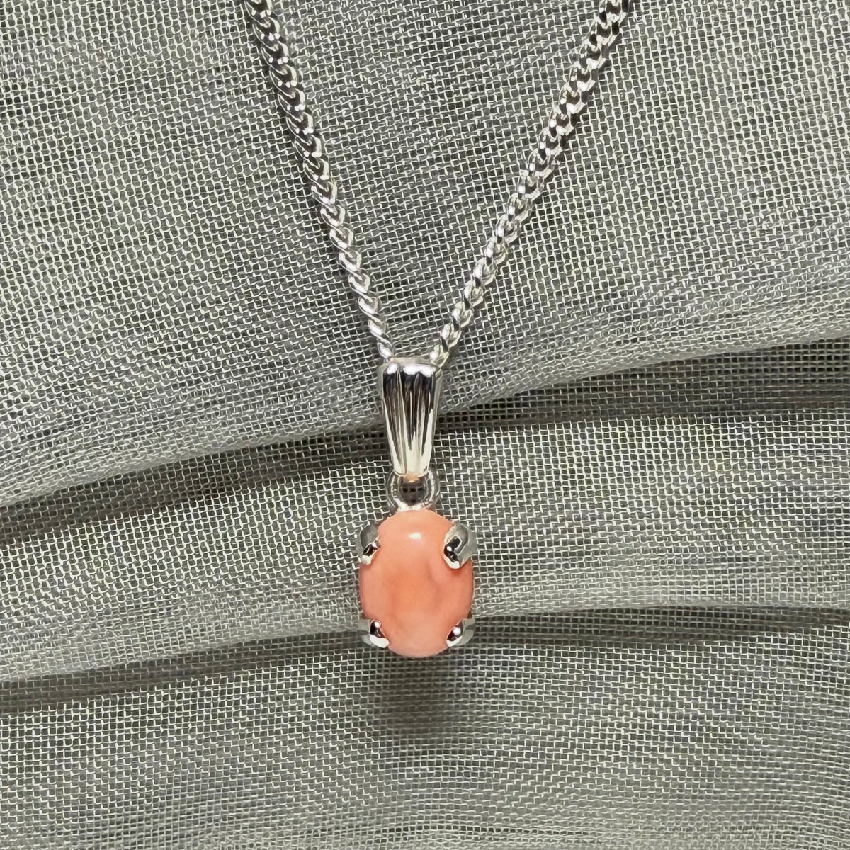 Real coral sterling silver oval necklace pendant