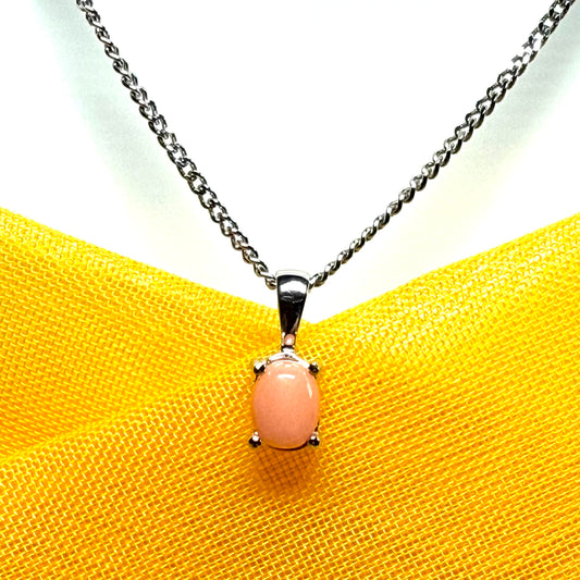 Real coral white gold oval necklace pendant oval shaped