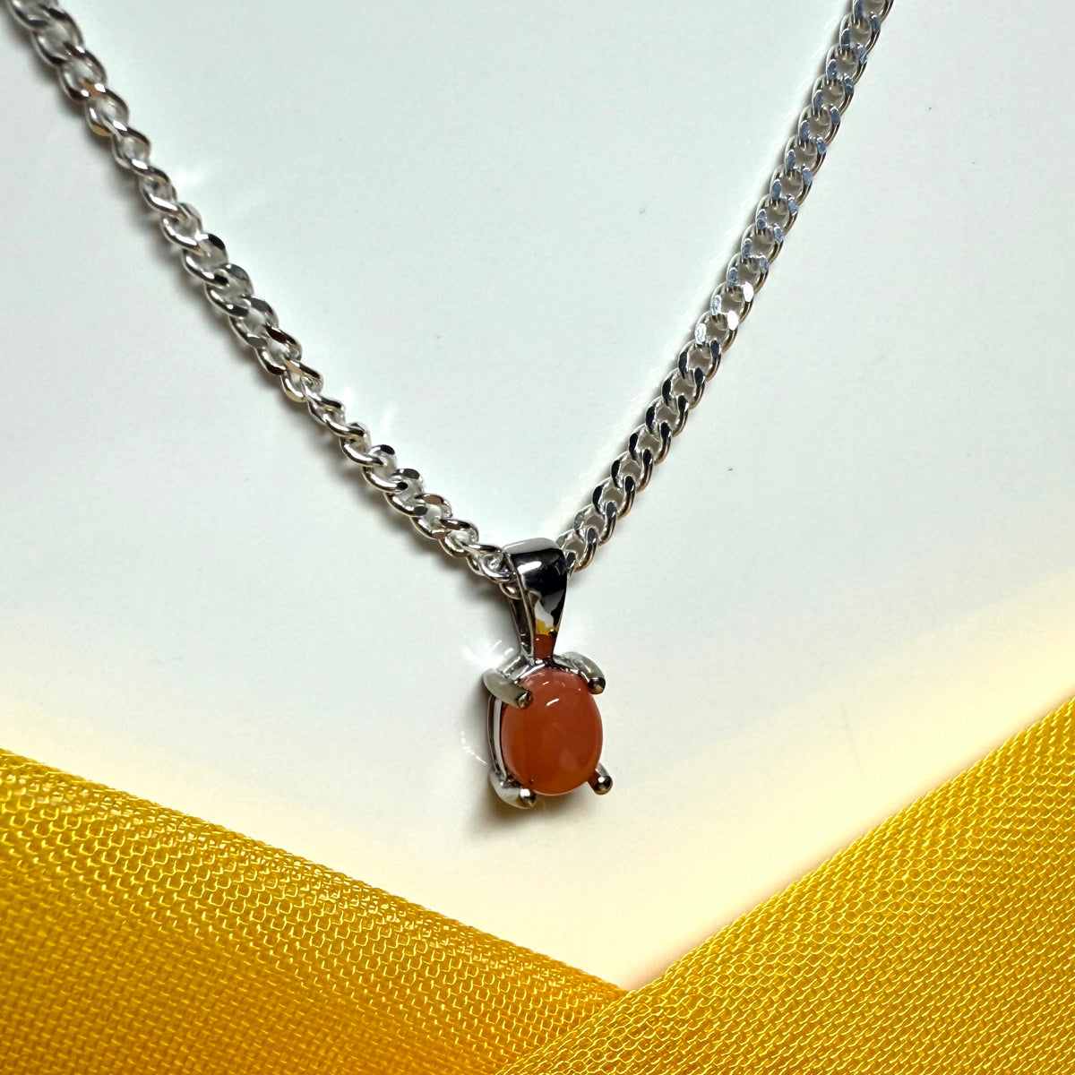 Real coral white gold oval necklace pendant