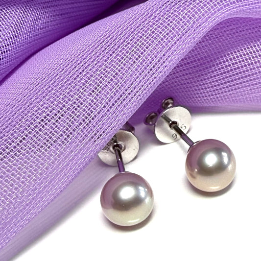 Real cultured freshwater light grey pearl earrings sterling silver 5.5 mm