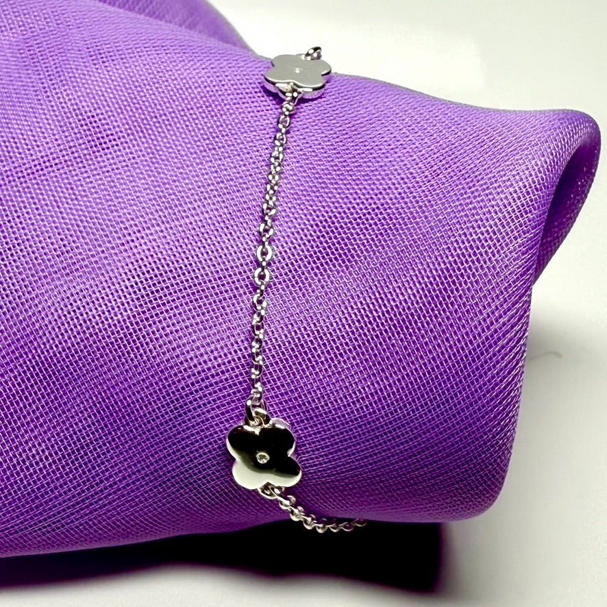 Real diamond childs bracelet daisy link solid sterling silver