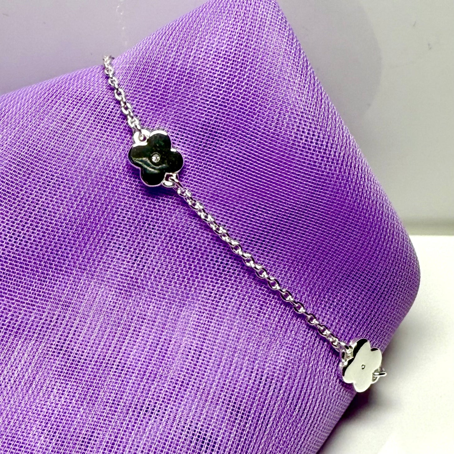 Real diamond childs bracelet daisy link solid sterling silver