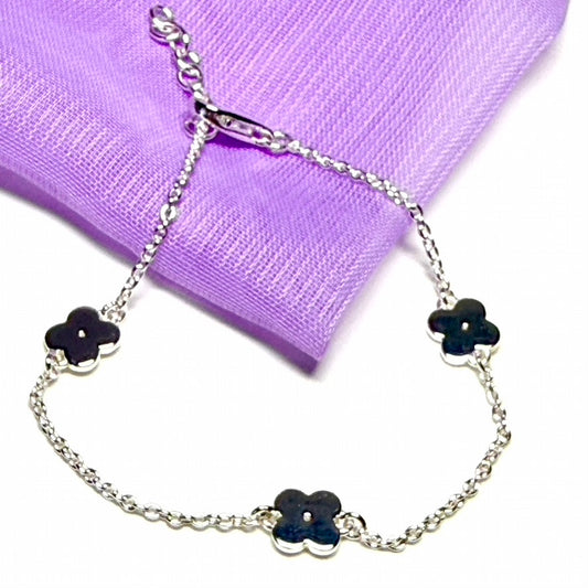 Real diamond childs bracelet daisy link solid sterling silver